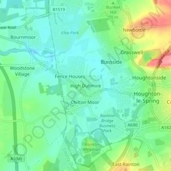 Mapa topográfico High Dubmire, altitude, relevo