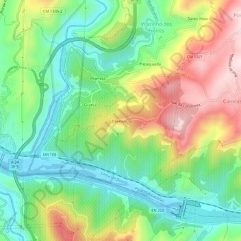 Mapa topográfico Devesas, altitude, relevo