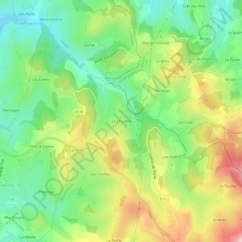 Mapa topográfico Le Chizallet, altitude, relevo