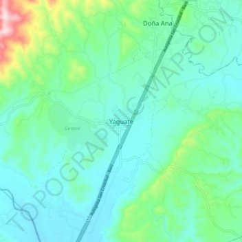 Mapa topográfico Yaguate, altitude, relevo