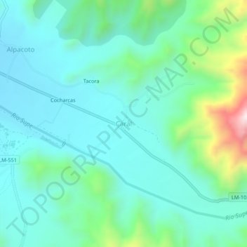 Mapa topográfico Caral, altitude, relevo