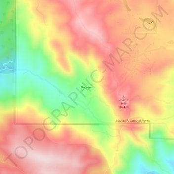Mapa topográfico Dogtown, altitude, relevo