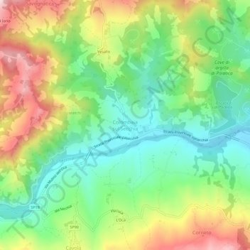 Mapa topográfico Colombaia sul Secchia, altitude, relevo