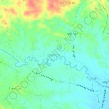 Mapa topográfico Konang, altitude, relevo
