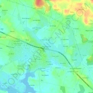Mapa topográfico Pont Malgouin, altitude, relevo