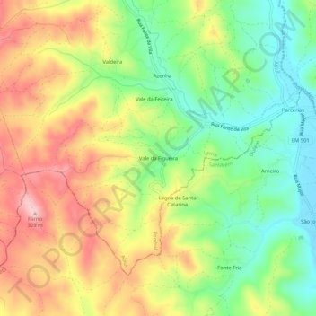 Mapa topográfico Vale da Figueira, altitude, relevo