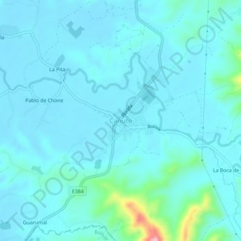 Mapa topográfico Canuto, altitude, relevo