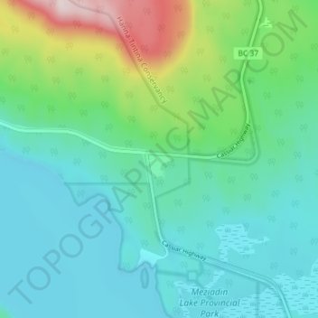 Mapa topográfico Meziadin Junction, altitude, relevo
