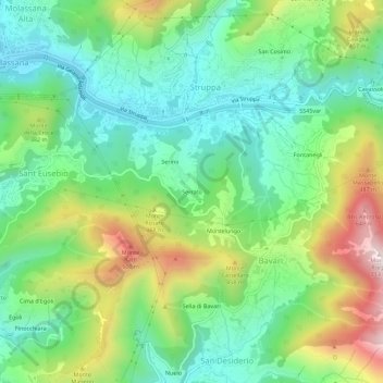 Mapa topográfico Serrato, altitude, relevo