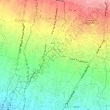 Mapa topográfico Pelem, altitude, relevo