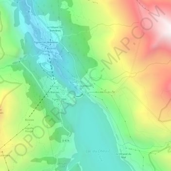 Mapa topográfico Le Chevril, altitude, relevo