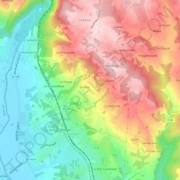 Mapa topográfico Bardoux, altitude, relevo