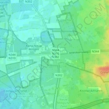 Mapa topográfico Nieuw-Milligen, altitude, relevo