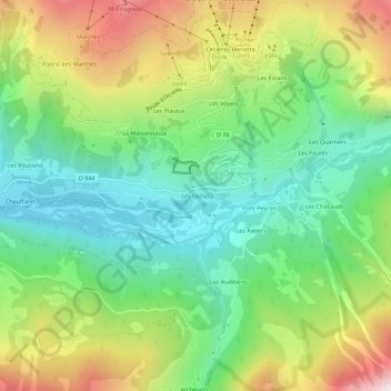 Mapa topográfico Les Usclas, altitude, relevo