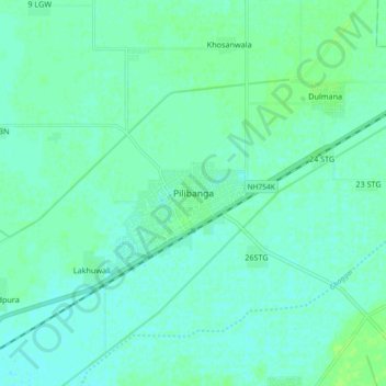Mapa topográfico Pilibanga, altitude, relevo