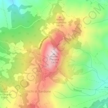 Mapa topográfico Monte Prinzera, altitude, relevo