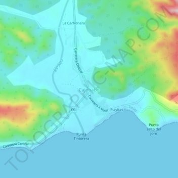 Mapa topográfico Cajobabo, altitude, relevo