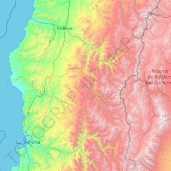 Mapa topográfico Norte Chico, altitude, relevo