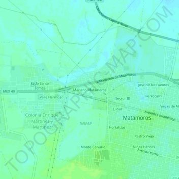 Mapa topográfico Mariano Matamoros, altitude, relevo