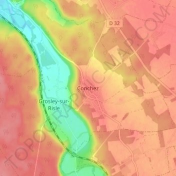 Mapa topográfico Conchez, altitude, relevo