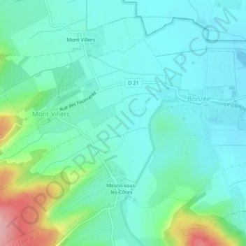 Mapa topográfico Treize, altitude, relevo