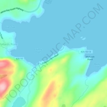 Mapa topográfico Pollards Point, altitude, relevo