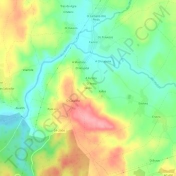 Mapa topográfico Vento, altitude, relevo