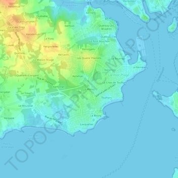 Mapa topográfico Le Menez, altitude, relevo