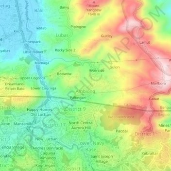 Mapa topográfico Central Ambiong, altitude, relevo