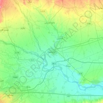 Mapa topográfico Charsadda, altitude, relevo