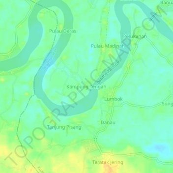 Mapa topográfico Kampung Tengah, altitude, relevo