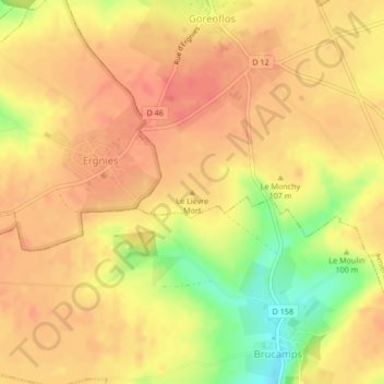 Mapa topográfico Le Lièvre Mort, altitude, relevo