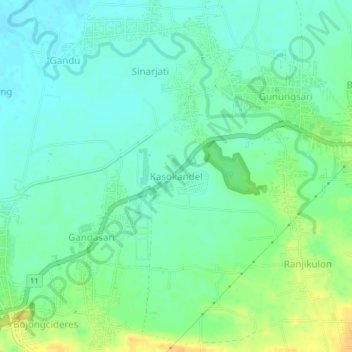 Mapa topográfico Kasokandel, altitude, relevo