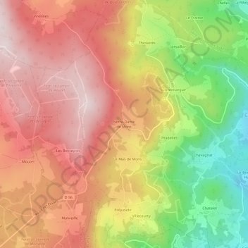 Mapa topográfico Notre-Dame de Mons, altitude, relevo