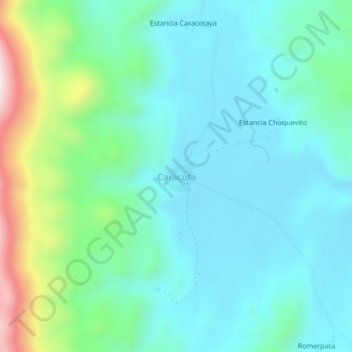 Mapa topográfico Caracota, altitude, relevo