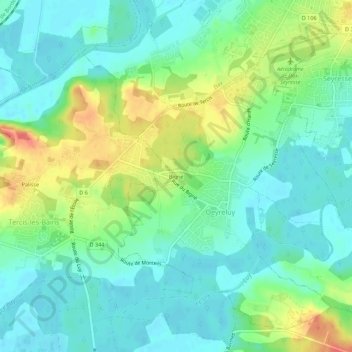 Mapa topográfico Bigné, altitude, relevo