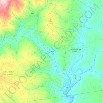 Mapa topográfico Cova, altitude, relevo