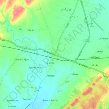 Mapa topográfico Dina, altitude, relevo