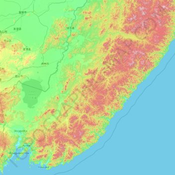 Mapa topográfico Primorsky Krai, altitude, relevo