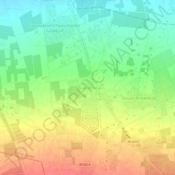 Mapa topográfico Douar Mousa, altitude, relevo