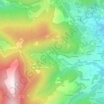 Mapa topográfico Le Priel, altitude, relevo