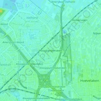 Mapa topográfico Hooglanderveen, altitude, relevo