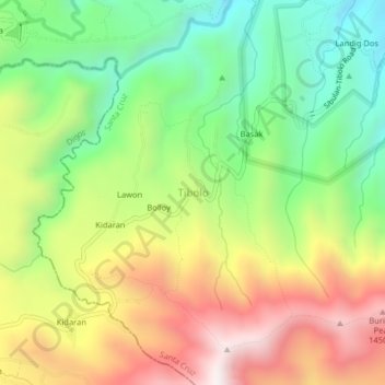 Mapa topográfico Tibolo, altitude, relevo