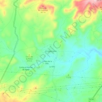 Mapa topográfico El Argamasón, altitude, relevo