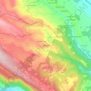 Mapa topográfico Parogno, altitude, relevo