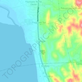 Mapa topográfico Santiago, altitude, relevo