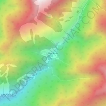 Mapa topográfico Gaurikund, altitude, relevo
