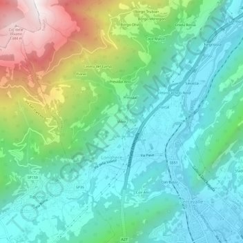 Mapa topográfico Vizza, altitude, relevo