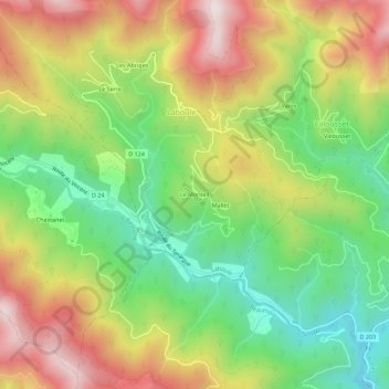 Mapa topográfico Le Monteil, altitude, relevo