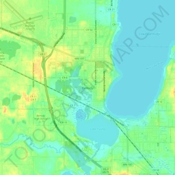 Mapa topográfico Bemidji, altitude, relevo